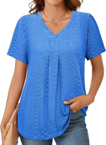 Bulotus Women's Summer Eyelet Tops Short Sleeve Dressy Casual Shirts for Work Loose Fit Tunic Tops in Saudi Arabia