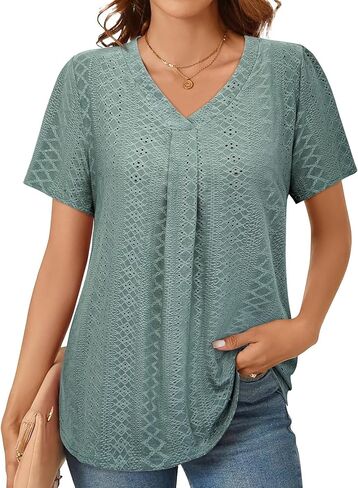 قمصان نسائية صيفية بفتحات من Bulotus بأكمام قصيرة وقمصان كاجوال أنيقة للعمل فضفاضة تناسب قمصان التونيك in Kuwait