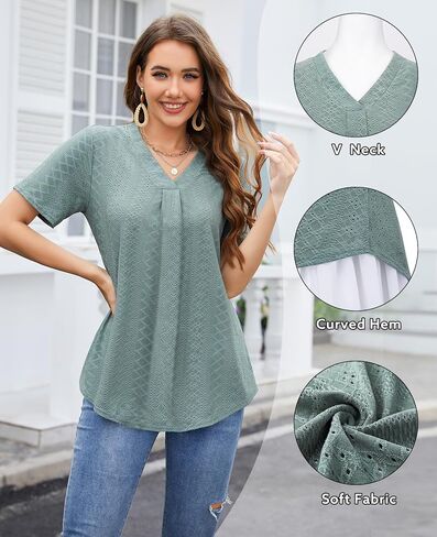 قمصان نسائية صيفية بفتحات من Bulotus بأكمام قصيرة وقمصان كاجوال أنيقة للعمل فضفاضة تناسب قمصان التونيك in Kuwait