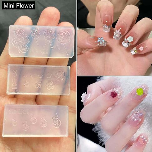 3Pcs 3D Nail Art Molds, Mini Size Silicone Carving Mold, Rose Flower Template Acrylic Gel Resin Mold for Jewelry Pendant Making, DIY Nail Tools Handmade Craft Resin Mold Women Nail Accessories in Saudi Arabia