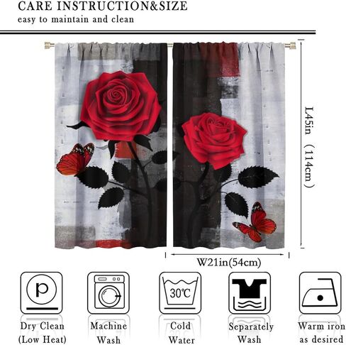 Black Floral Curtains, Watercolor Rose Flower Rustic Vintage Pink White Peony Blossom Plant Print Window Drapes for Girls Woman Bedroom Living Room Kitchen, 42" W X 45" L in Saudi Arabia