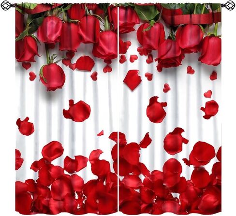 Black Floral Curtains, Watercolor Rose Flower Rustic Vintage Pink White Peony Blossom Plant Print Window Drapes for Girls Woman Bedroom Living Room Kitchen, 42" W X 45" L in Saudi Arabia