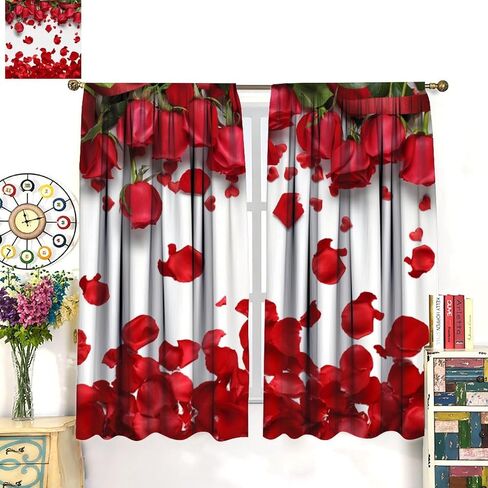 Black Floral Curtains, Watercolor Rose Flower Rustic Vintage Pink White Peony Blossom Plant Print Window Drapes for Girls Woman Bedroom Living Room Kitchen, 42" W X 45" L in Saudi Arabia