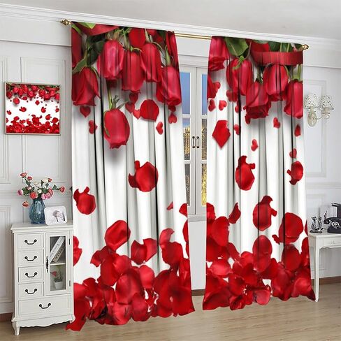 Black Floral Curtains, Watercolor Rose Flower Rustic Vintage Pink White Peony Blossom Plant Print Window Drapes for Girls Woman Bedroom Living Room Kitchen, 42" W X 45" L in Saudi Arabia