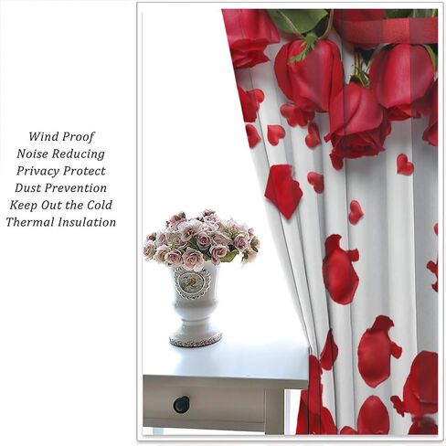 Black Floral Curtains, Watercolor Rose Flower Rustic Vintage Pink White Peony Blossom Plant Print Window Drapes for Girls Woman Bedroom Living Room Kitchen, 42" W X 45" L in Saudi Arabia