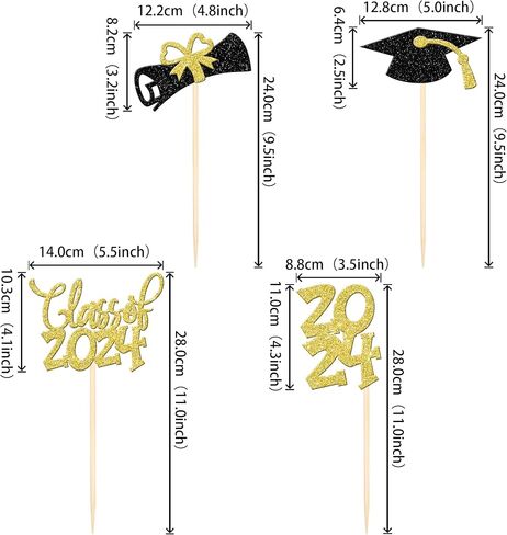 12 PCS Double Sided Glitter Class of 2024 Graduation Party Centerpiece Sticks 2024 Diploma Graduation Cap Centerpieces Table Toppers for 2024 Graduation Party Flower Decorations Supplies Gold in Saudi Arabia