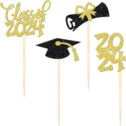 12 PCS Double Sided Glitter Class of 2024 Graduation Party Centerpiece Sticks 2024 Diploma Graduation Cap Centerpieces Table Toppers for 2024 Graduation Party Flower Decorations Supplies Gold in Saudi Arabia