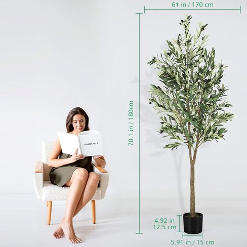 MARCH WIND 6ft Artificial Olive Tree， with Lifelike Fruits Potted Plant brings nature indoors for living room bedroom or office decor. in Saudi Arabia