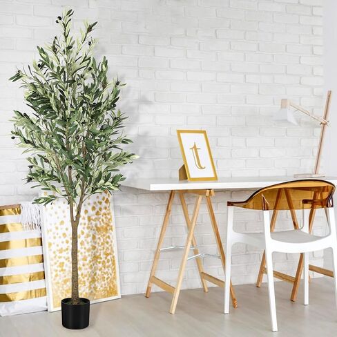 MARCH WIND 6ft Artificial Olive Tree， with Lifelike Fruits Potted Plant brings nature indoors for living room bedroom or office decor. in Saudi Arabia