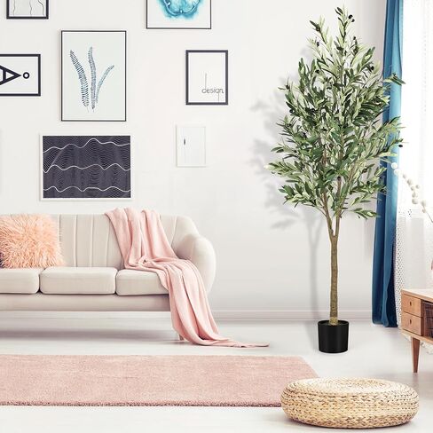 MARCH WIND 6ft Artificial Olive Tree， with Lifelike Fruits Potted Plant brings nature indoors for living room bedroom or office decor. in Saudi Arabia