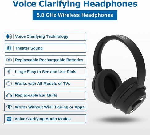 TV · EARS 5.8 GHz Wireless Headphones System for TV - Voice Clarifying for Listening & Watching Experience with Rechargeable Batteries, Adjustable Sound, Compatible with All TVs - Range up to 100 Feet in Saudi Arabia