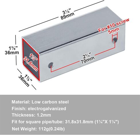 12 PCS 1-1/4" X 1-1/4" Slip Square Tube Coupler, Straight Line Square Tube Connector Heavy Duty Galvanized Square Tube Fittings Fence End Rail Clamps for 31.8 mm Square Pipe, Thickness 1.2mm in Saudi Arabia