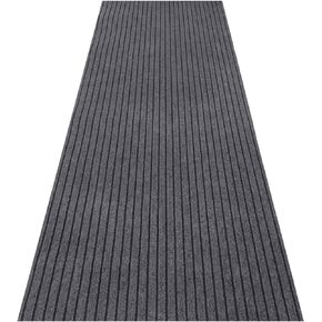 uyoyous Striped Doormat 3x10Ft Heavy Duty Indoor Outdoor Rubber-Backed Striped Brush Step Entrance Mat Low Profile Black Smoke Floor Mat for Hallway,Kitchen,Home,High Traffic Area