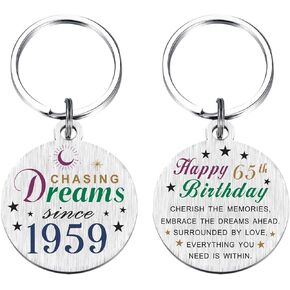 TANWIH 65th Birthday Gifts for Men Women - Born in 1959 Birthday Keychain, 65 Year Old Birthday Gifts, Chasing Dreams Since 1959