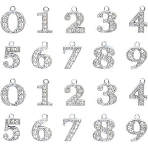 Honbay 20PCS Rhinestone Number Charms Pendant Crystal Number 0~9 Pendants for Earrings Bracelet Necklace Jewelry or Craft Making (2 Set)