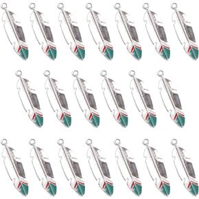Indian Style Silvery Feather Charms Pendants SYBKED 20 Pcs DIY Alloy Accessories Sweater Chain Bracelet Necklace Earring for Women Decoration Jewelry