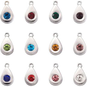 Cheriswelry 48Pcs 15mm Flat Round Gunmetal Alloy Glass Rhinestone Charms Colorful Birthstone Pendants Gunmetal Tiny Dangle Charms for DIY Necklace Earring Bracelet Jewelry Making Handmade Crafts