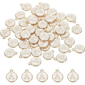 MECCANIXITY Alphabet a Letter Charm Double Sided Enamel Initial Alphabet Pendant White, for Necklace Bracelet Earring Jewelry Making, Pack of 50