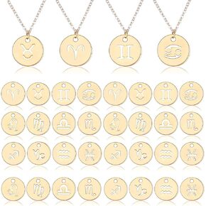 Yinkin 36 Pieces Twelve Zodiac Sign Pendants Golden Alloy Pendant Charms Astrology Horoscope Pendants for DIY Necklaces Bracelets Earrings Jewelry Crafts Making Supplies