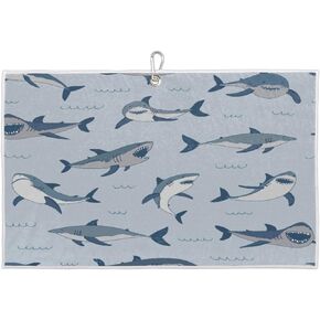 Golf Towel Ocean Sea Shark Pattern,Golf Towel for Bag Quick Dry Microfiber Golf Accessories for Yoga,Gym,Workout,Fitness,15" x 24"