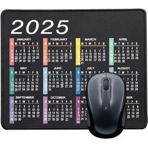 Mouse Pad with Non-Slip Rubber Base, Waterproof Computer Mousepad with Stitched Edges, Mouse Pads for Computers, Laptop, Gaming, Office & Home, 9.5 x 7.8 in (2025 Calendar Black)