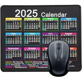 Mouse Pad with Non-Slip Rubber Base, Waterproof Computer Mousepad with Stitched Edges, Mouse Pads for Computers, Laptop, Gaming, Office & Home, 9.5 x 7.8 in (2025 Calendar Black)