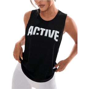 SweatyRocks Women's Letter Printed Sports Tank Top Round Neck Sleeveless Athletic Workout Tops