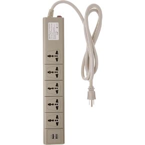 شريط طاقة عالمي متعدد المنافذ مع منفذي USB و5 منافذ 110 فولت إلى 250 فولت، 3750 واط 15 أمبير، استخدام عالمي مع قابس الولايات المتحدة الأمريكية (USP500) in Kuwait