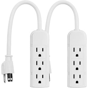 Uninex PS28E WTv2 Compact Grounded 3-Outlet Power Strip ETL Listed, 1-Foot, 24-Pack