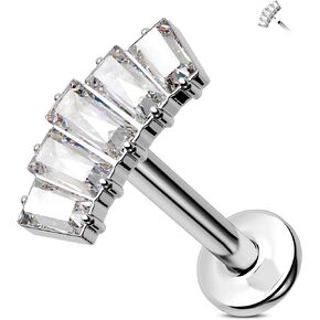 Jewseen G23 Titanium Flat Back Stud Earring Internally Threaded Helix Earring 16G Cartilage Piercing Jewelry Clear CZ Helix Stud Labret Jewelry