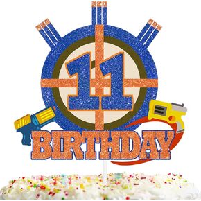 Gun Target Cake Topper Pick for Boys Girls 6th Birthday Dart Bullet War Theme Party Decoration Supplies Gun Shooting Crosshairs Glitter Cake Decor for Cheer to 6 Years Old