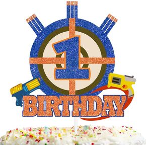 Gun Target Cake Topper Pick for Boys Girls 6th Birthday Dart Bullet War Theme Party Decoration Supplies Gun Shooting Crosshairs Glitter Cake Decor for Cheer to 6 Years Old