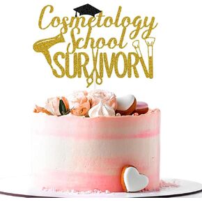 غلاف كعكة الناجي من مدرسة التجميل، لقد فعلت ذلك، تهاني الحلاق/مصفف الشعر/مصفف الشعر، تهانينا، 2024 ديكورات حفلات التخرج ذهبي وأسود لامع in Kuwait