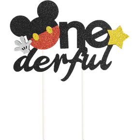 CHuangQi Onederful Oh Twodles Glitter Cake Topper, 1st 2nd Mickey Themed Birthday Cake Decor, Birthday Party Supplies (Onederful)