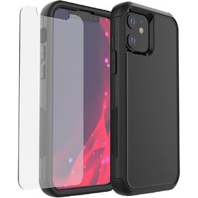 حافظة شديدة التحمل لهاتف iPhone 12/12 Pro، حافظة هاتف حماية من السقوط من الدرجة العسكرية بثلاث طبقات [واقي شاشة من الزجاج المقسى] غطاء متين مقاوم للصدمات لهاتف iPhone 12/12 Pro 6.1 بوصة - أسود in Saudi Arabia