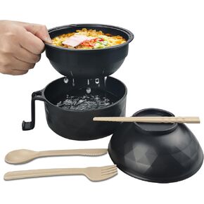 Layron Ramen Cooker Ramen Bowl Set with Chopsticks 33oz Microwave Noodle Bowl College Dorm Room Essentials for Girls for Boys Apartment Essentials-Black