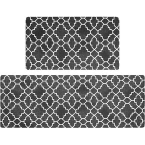 FRESHMINT Kitchen Mat Set of 2, Anti-Fatigue Cushioned Kitchen Mats for Floor, Waterproof Non Slip Comfort Standing Mat, Boho Kitchen Rug for Kitchen Decor, Sink, Office, 17"x30"+17"x47", Stone Gray