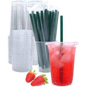 Aatriet [50 Sets] 16 oz Clear Plastic Cups with Lids and Straws, Disposable Coffee Cups
