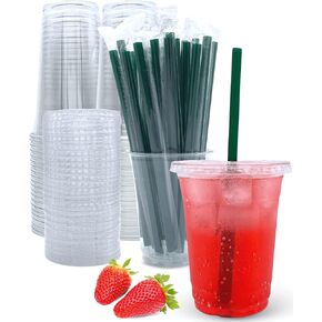 Aatriet [50 Sets] 16 oz Clear Plastic Cups with Lids and Straws, Disposable Coffee Cups