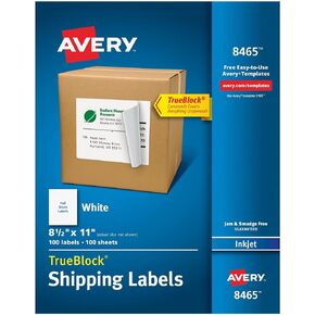 Avery Full Sheet Printable Shipping Labels, 8.5" x 11", White, 100 Blank Mailing Labels (8465)