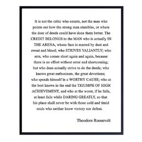 Teddy Roosevelt Man in the Arena Quote Wall Art Print - 8x10 Unframed Photo - Perfect Inspirational and Motivational Gift, Chic Home Decor
