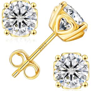 KRKC&CO Moissanite Earrings Diamond Studs Lab Created 14K White Gold Plated 925 Sterling Silver Earring Gifts for Women Men 1ct-3ct D Color VVS1 Brilliant Round Cut Jewelry