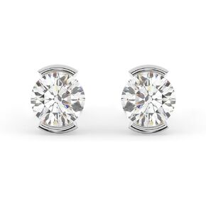 14K Solid White or Yellow Gold Lab Grown Moissanite Diamond Half Bezel Set Stud Earrings | 1.0 or 2.0 CTW | Screw Back or Push Back Posts | Made in USA | By Adora Fine Jewelry