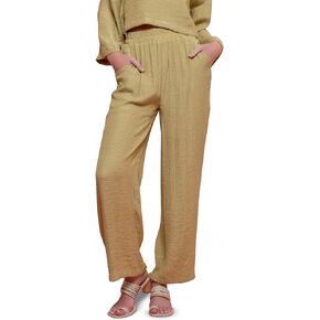 August Sky Women's Wide Leg Pants - Elastic Waist High Rise Casual Pull On Trouser with Pockets