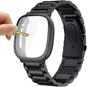 Maxjoy متوافق مع Fitbit Sense/Versa 3 Bands، Versa3 سوار معدني كبير من الفولاذ المقاوم للصدأ مع حافظة واقية للرجال والنساء متوافق مع ساعة Fitbit Sense/Versa 3
