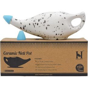 HealthGoodsIn Ceramic Neti Pot, Premium Handcrafted Durable, Dishwasher Safe with 2 Silicone Nozzle Tip, 225 Ml. (7.6 FL Oz) Capacity (Dalmatian) in Kuwait