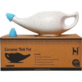 HealthGoodsIn Ceramic Neti Pot, Premium Handcrafted Durable, Dishwasher Safe with 2 Silicone Nozzle Tip, 225 Ml. (7.6 FL Oz) Capacity (Dalmatian)