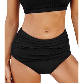 CUPSHE Women's Swimsuit Bikini Bottom High Waisted Ruched Tummy Control Cheeky High Cut Leg