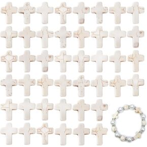 Jucoan 240 PCS White Turquoise Cross Spacer Beads Chunky Beads Mini Religious Cross Charms Beads for DIY Bracelets, Necklaces, Rosary for Wedding Easter Baptism First Communion Confirmation Christian