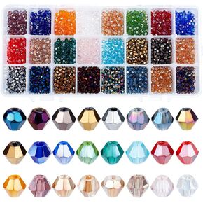 PH PandaHall Briolette Glass Beads Faceted 3mm, 1200pcs 12 Colors Crystal Czech Glass Seed Beads Electroplate AB Color Mini Spacer Loose Beads for Earring Bracelet Necklace Jewelry DIY Craft Making